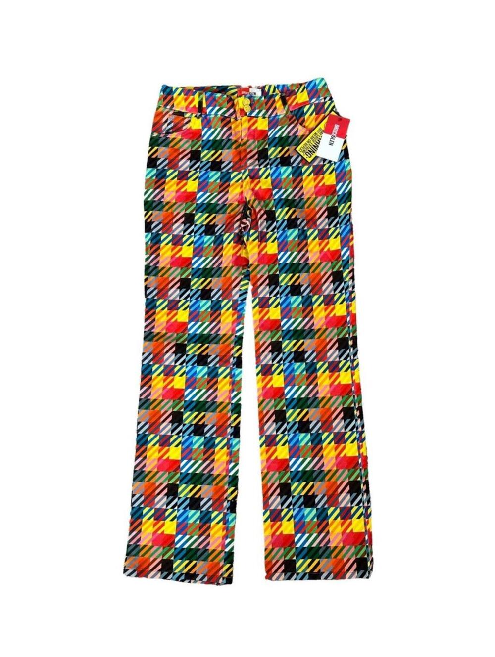 Bruce Glen Love Check Multicolor Plaid Stripe Flare Jeans Women's Size 14 New